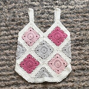 Handcrafted Crochet Tank Top - Pink, Gray, White